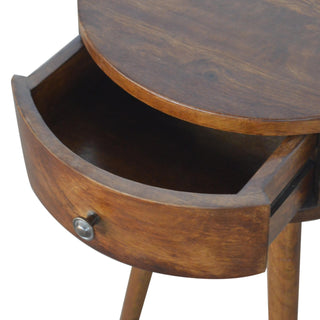 Circular Mango Wood Bedside Table in Chestnut Finish
