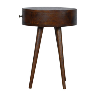 Circular Mango Wood Bedside Table in Chestnut Finish