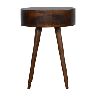 Circular Mango Wood Bedside Table in Chestnut Finish