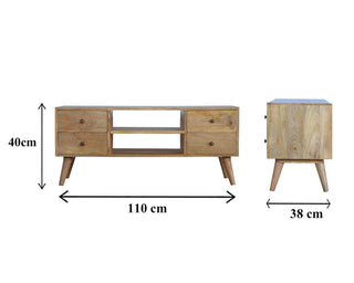 Nordic TV Stand with 4 Drawers and 2 Shelves, Oak Finish
