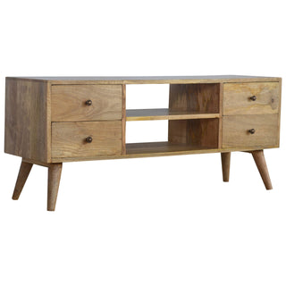 Nordic TV Stand with 4 Drawers and 2 Shelves, Oak Finish