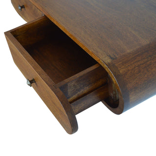 Floating Round Console Table with 2 Drawers, Oak Finish