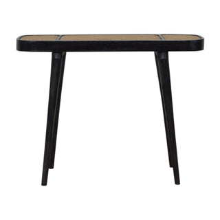 Mango Wood and Rattan Console Table, Ash Black Finish