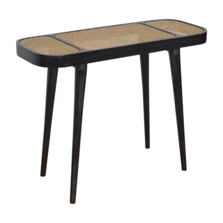 Mango Wood and Rattan Console Table, Ash Black Finish