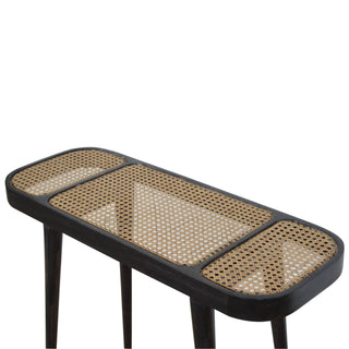 Mango Wood and Rattan Console Table, Ash Black Finish