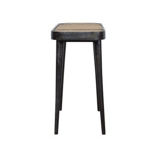 Mango Wood and Rattan Console Table, Ash Black Finish