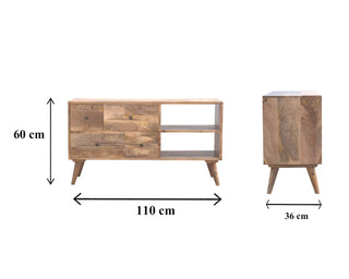 Mango Wood Nordic TV Stand with 4 Drawers & 2 Shelves - Oak Finish
