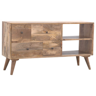 Mango Wood Nordic TV Stand with 4 Drawers & 2 Shelves - Oak Finish
