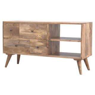 Mango Wood Nordic TV Stand with 4 Drawers & 2 Shelves - Oak Finish