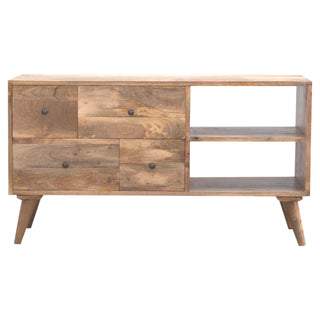 Mango Wood Nordic TV Stand with 4 Drawers & 2 Shelves - Oak Finish