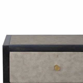 Wooden Bedside Table with Faux Leather and 3 Drawers, Ash Black Finish