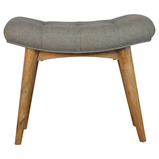 Curved Mango Wood and Grey Tweed Bench