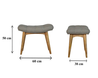 Curved Mango Wood and Grey Tweed Bench