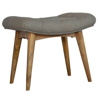 Curved Mango Wood and Grey Tweed Bench