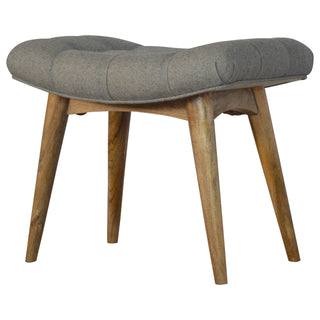 Curved Mango Wood and Grey Tweed Bench