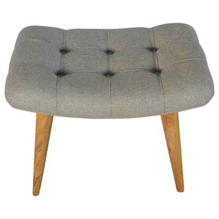 Curved Mango Wood and Grey Tweed Bench