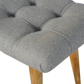 Curved Mango Wood and Grey Tweed Bench
