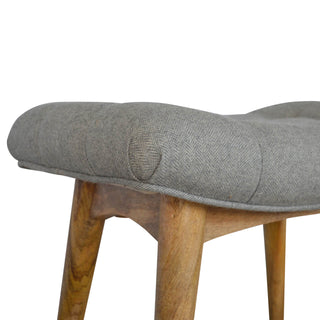 Curved Mango Wood and Grey Tweed Bench