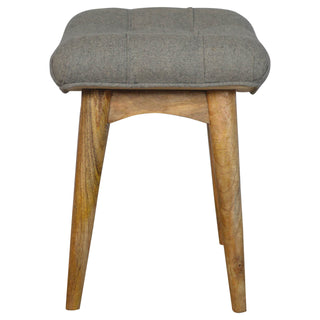 Curved Mango Wood and Grey Tweed Bench