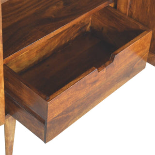 Mango Wood Cabinet with Abstract Brass Inlay - Chestnut Finish