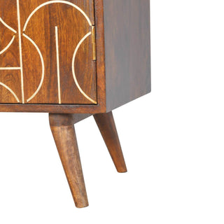 Mango Wood Cabinet with Abstract Brass Inlay - Chestnut Finish