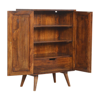 Mango Wood Cabinet with Abstract Brass Inlay - Chestnut Finish