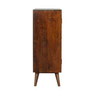 Mango Wood Cabinet with Abstract Brass Inlay - Chestnut Finish