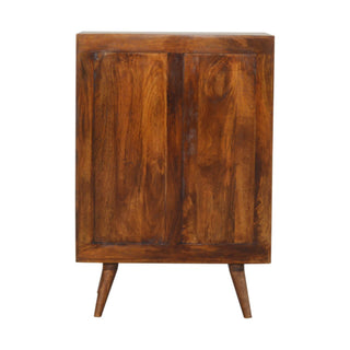 Mango Wood Cabinet with Abstract Brass Inlay - Chestnut Finish