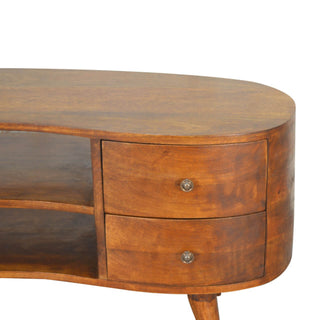 Mango Wood Wave TV Stand with 4 Drawers, Chestnut Finish