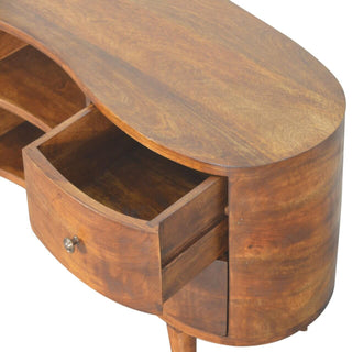 Mango Wood Wave TV Stand with 4 Drawers, Chestnut Finish