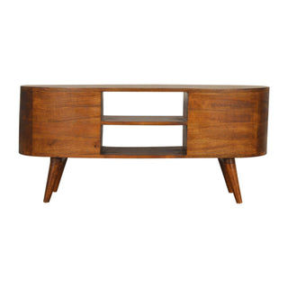 Mango Wood Wave TV Stand with 4 Drawers, Chestnut Finish