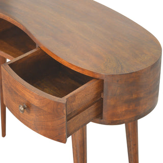 Wave Desk, Mango Wood, 2 Drawers and 2 Open Slots, Chestnut Finish