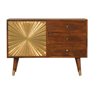 Manilla 3-Drawer Sideboard in Mango Wood with Brass Accents