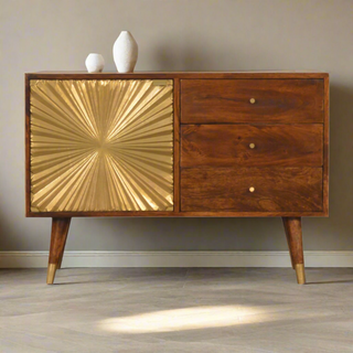 Manilla 3-Drawer Sideboard in Mango Wood with Brass Accents
