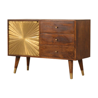 Manilla 3-Drawer Sideboard in Mango Wood with Brass Accents