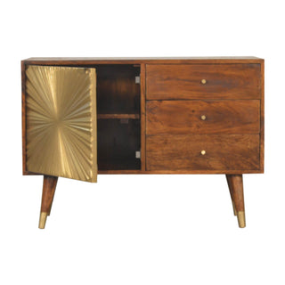 Manilla 3-Drawer Sideboard in Mango Wood with Brass Accents