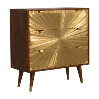 Mango Wood Manilla 3-Drawer Chest with Brass Plated Fronts