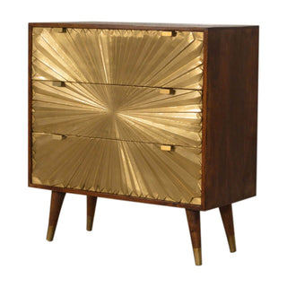 Mango Wood Manilla 3-Drawer Chest with Brass Plated Fronts