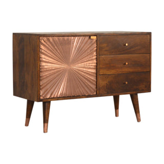 Manila 3-Drawer 1-Cabinet Mango Wood Sideboard, Copper-Plated