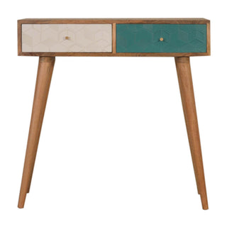 Mango Wood Two-Tone Console Table, Teal & White