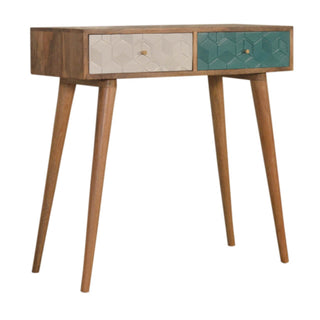 Mango Wood Two-Tone Console Table, Teal & White