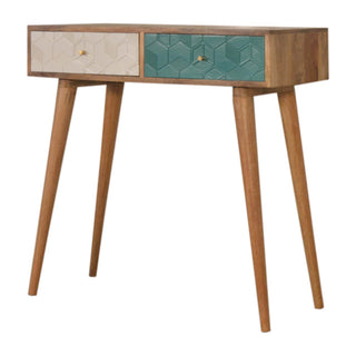Mango Wood Two-Tone Console Table, Teal & White