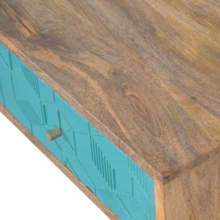 Mango Wood Two-Tone Console Table, Teal & White