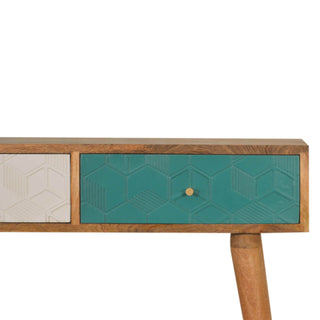 Mango Wood Two-Tone Console Table, Teal & White