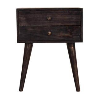 Mango Wood Bedside Table with 2 Drawers, Ash Black Finish