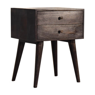 Mango Wood Bedside Table with 2 Drawers, Ash Black Finish