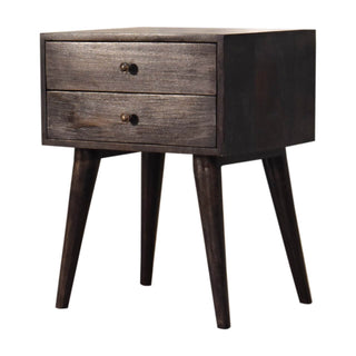 Mango Wood Bedside Table with 2 Drawers, Ash Black Finish
