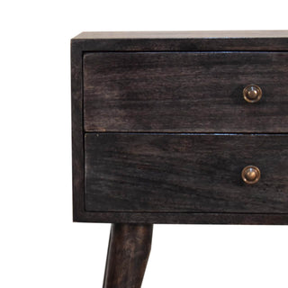Mango Wood Bedside Table with 2 Drawers, Ash Black Finish