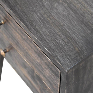 Mango Wood Bedside Table with 2 Drawers, Ash Black Finish
