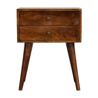 Mango Wood Bedside Table with 2 Drawers, Chestnut Finish